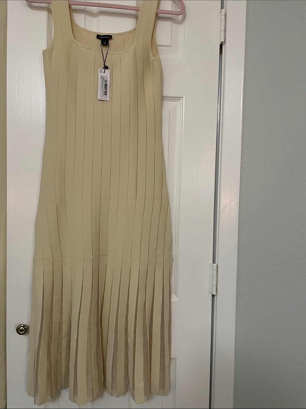 Karen Millen Sleeveless Ribbed Midi Dress in Light Beige